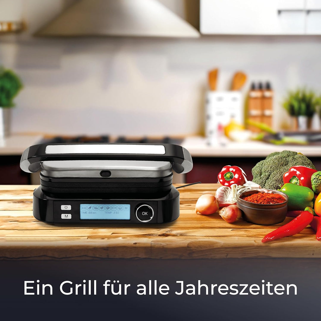 KLAMER Kontaktgrill, 7 Automatikprogramme, abnehmbare Platten, Antihaftbeschichtung, 2100W starker P