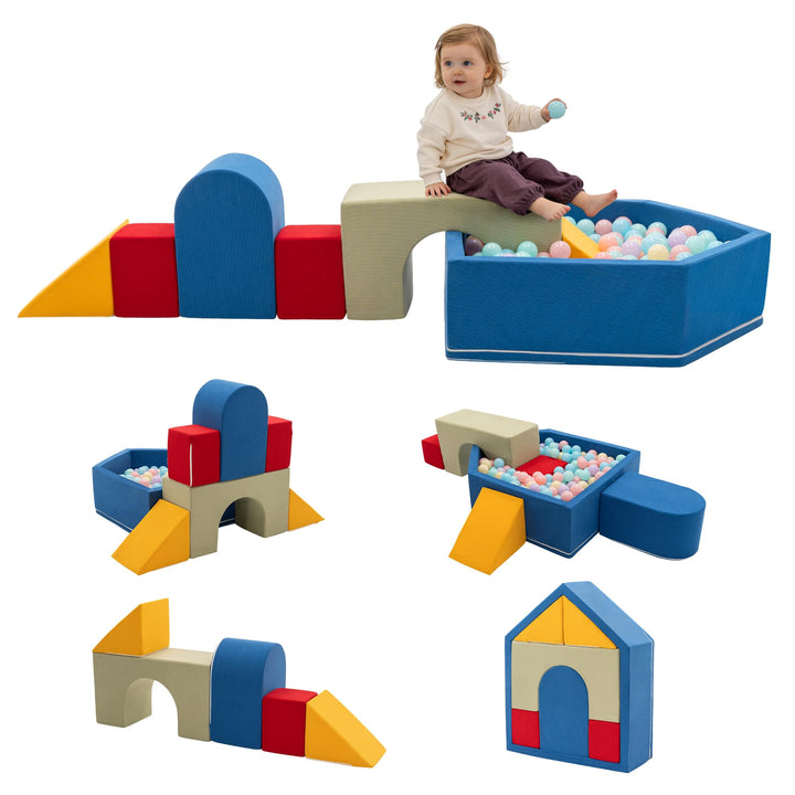 Zedachica 8PCS Softbausteine Baby mit Hausförmigem Bällebad, Schaumstoff Bausteine Kinder für Indoor
