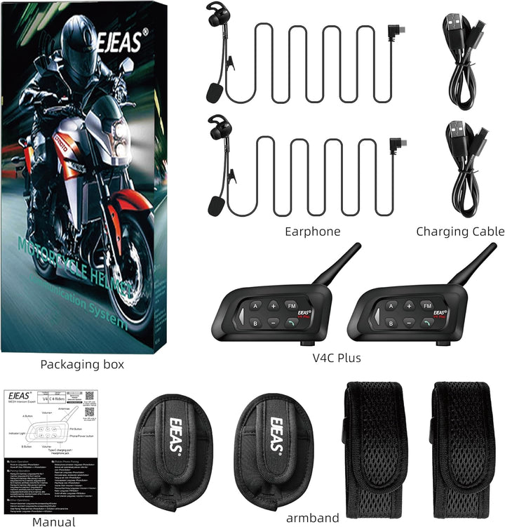 EJEAS V4C Plus Fussball Schiedsrichter Bluetooth Intercom Headset mit FM-Radio und CVC-Rauschunterdr
