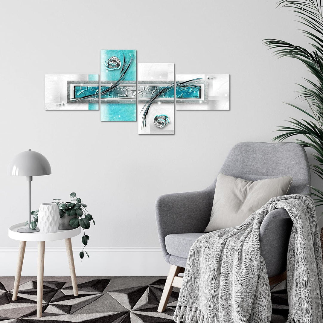 Runa Art Bild Modern Abstrakt - Made in Germany - Wandbilder Grau Türkis Blau 4 Teilig 108142a 100 x