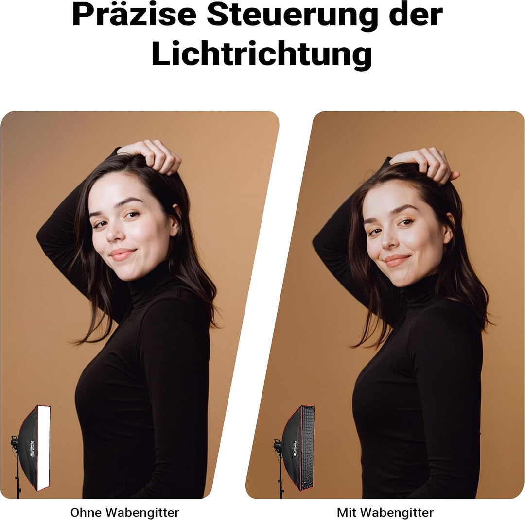 Multiblitz Softbox SF-60x90 Bowens mit Grid und Diffusoren, Lichtformer für Studioblitz und LED Daue