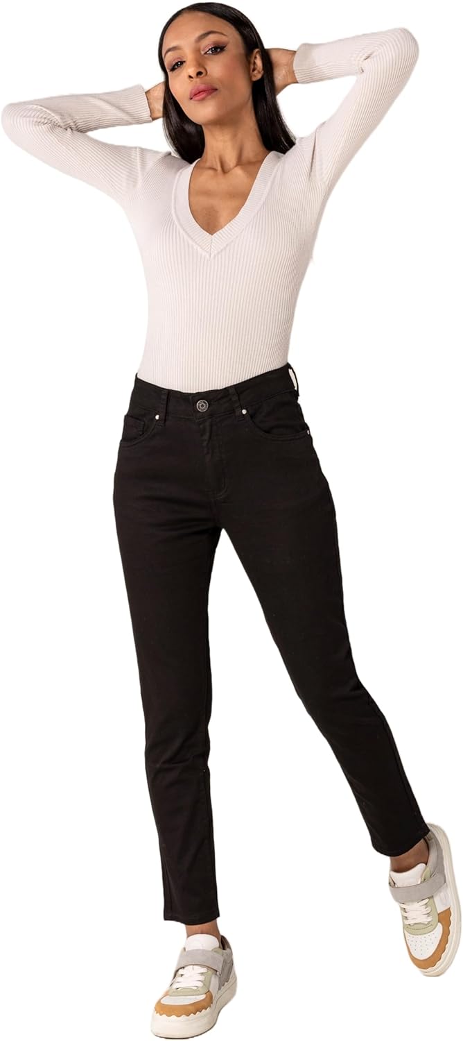 P210 Damen Mom Jeans High Waist Jeanshosen Used-Look Stretchjeans, XS Schwarz (P210-1)