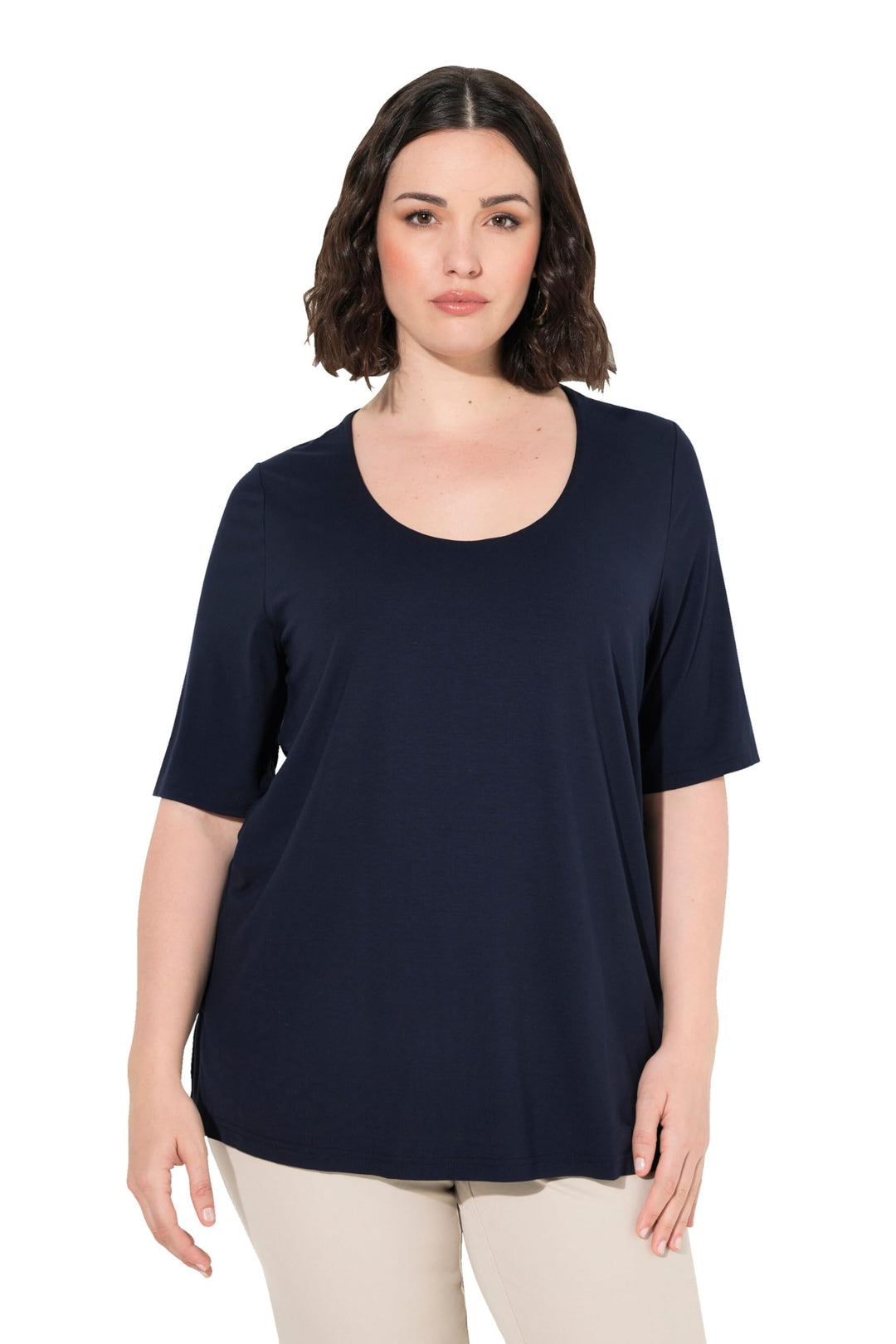 Ulla Popken Damen T-Shirt, vorne doppellagig, V-Ausschnitt, Halbarm 42 Mitternachts Blau, 42 Mittern