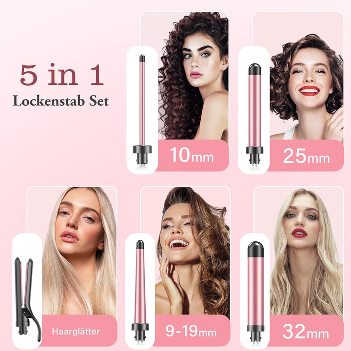 5 in 1 Keramik Lockenstab mit Glätteisen - BESTOPE MIX Lockenstab Set mit Verschiedenen Aufsätzen fü