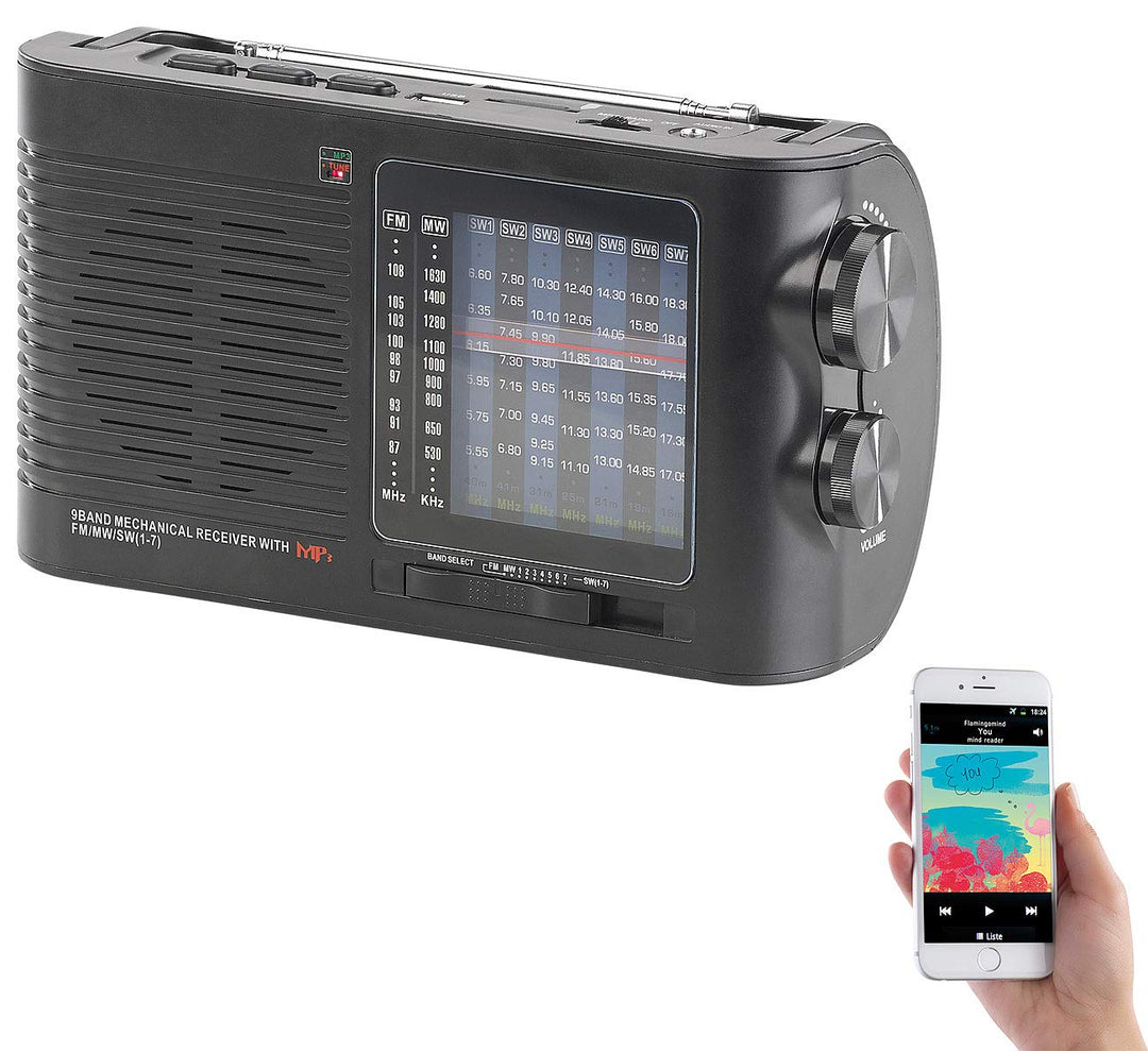 auvisio Kurzwellenradio: Analoger 9-Band-Weltempfänger mit Bluetooth, USB, SD, AUX und Akku (Weltemp