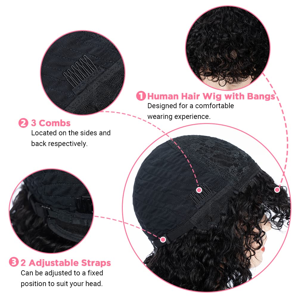 FASHION IDOL Bob Curly Echthaar-Perücken mit Pony Jerry Curl Bob Perücken Echthaar brasilianische Vi