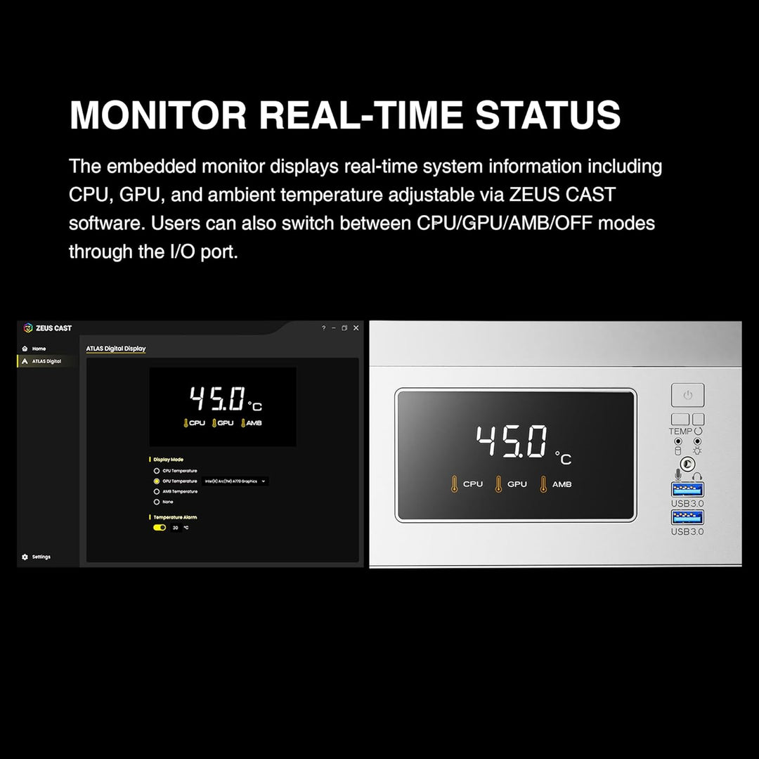 GAMDIAS Atlas E1 ATX Gaming Midi-Tower PC-Gehäuse,Echtzeit-Anzeige mit Software, Enthalten 3 x 120mm