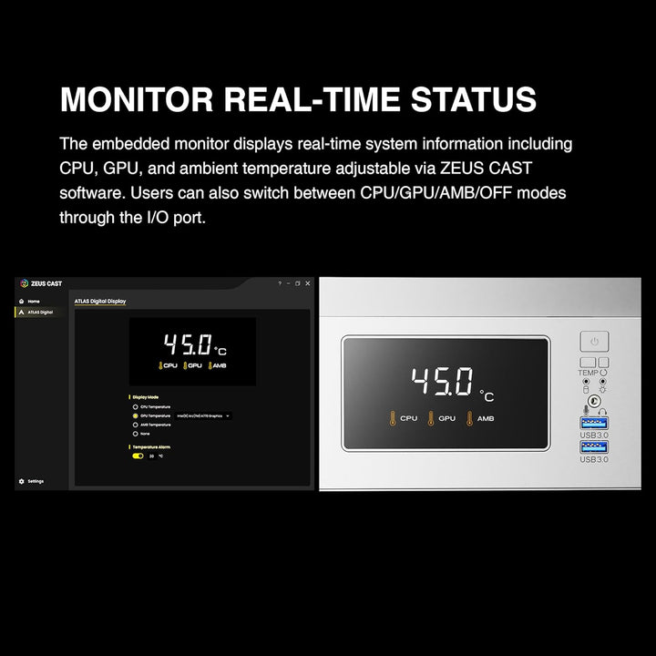 GAMDIAS Atlas E1 ATX Gaming Midi-Tower PC-Gehäuse,Echtzeit-Anzeige mit Software, Enthalten 3 x 120mm