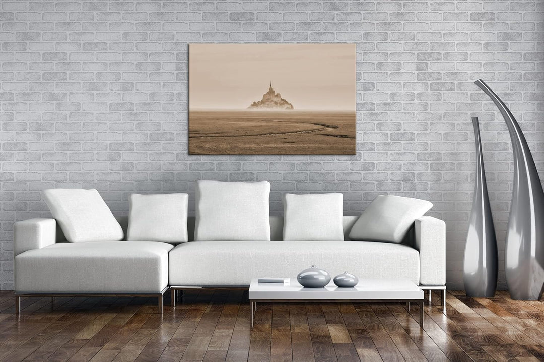 deyoli Insel Kathedrale Mont Saint Michel Effekt: Sepia Format: 80x60 als Leinwandbild, Motiv fertig