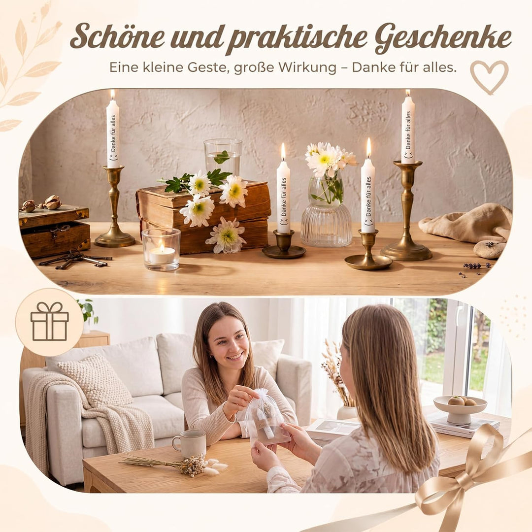 Tenare 20 Sets Danke für Alles Geschenk mit Kerzen und Trockenblumen | Organzabeutel und Karten, Ein