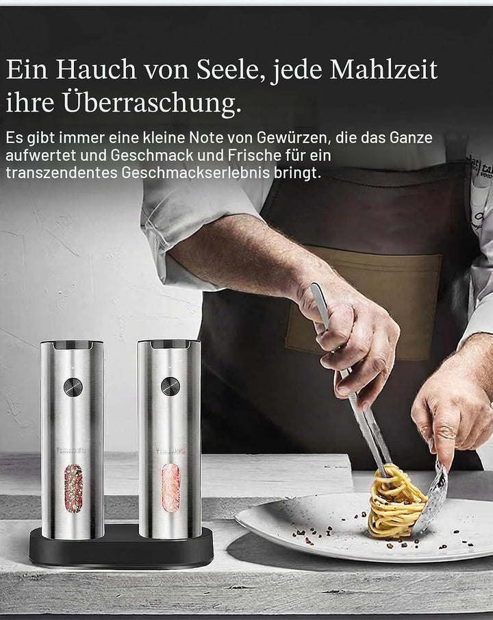 Elektrisches Salz- und Pfeffermühlen-Set mit Ladestation – erweiterte Version mit grossem Fassungsve