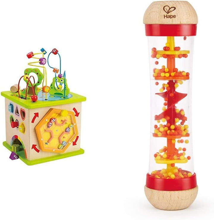 Hape E1810 - Motorikwürfel Kleine Tierchen, aus Holz, ab 12 Monate & Regenmacher | Mini-Rassel aus H