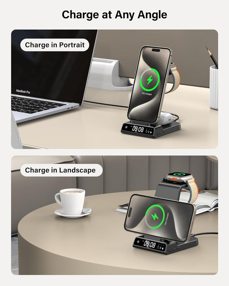 leChivée Wireless Charger iPhone, 3 in 1 Induktive Ladestation für Apple Watch und iPhone 1 4 Pro Ma