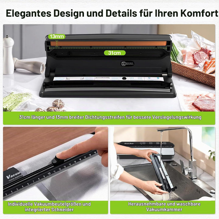 DeeprBetter Vakuumierer Vakuumiergerät, 90kPa Doppelpumpe Folienschweissgerät Vakuumierer Lebensmitt