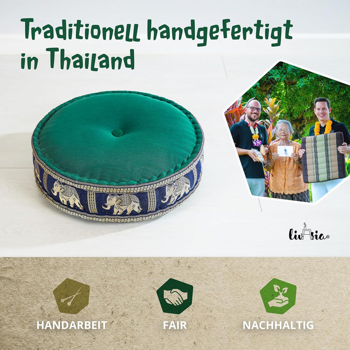 livasia Meditationskissen mit Thaiseide - Ø 45x15cm - Yogakissen mit Kapok, Pouf, Bodenkissen für Yo