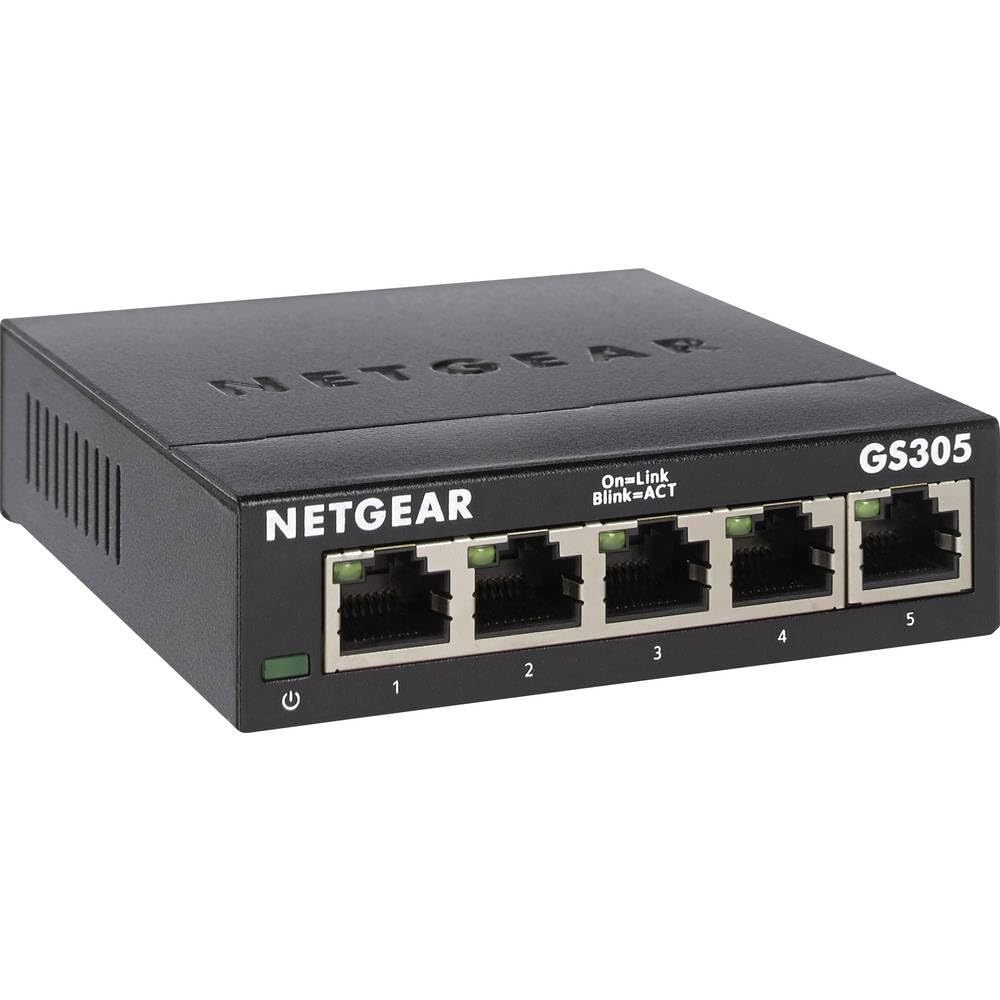 NETGEAR GS305 LAN Switch 5 Port Netzwerk Switch (Plug-and-Play Gigabit Switch LAN Splitter, LAN Vert