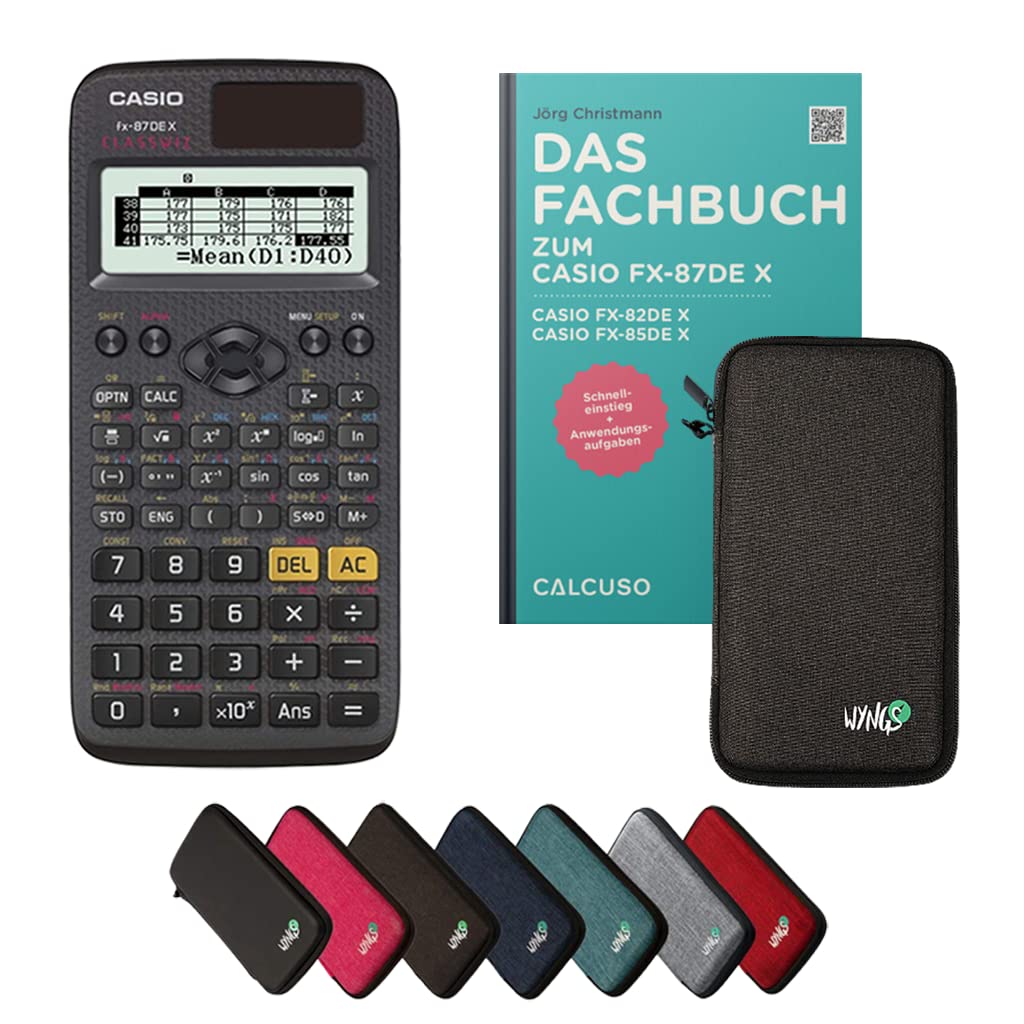 CALCUSO Standardpaket: Casio FX-87DE X technisch-wissenschaftlicher Taschenrechner + WYNGS Schutztas