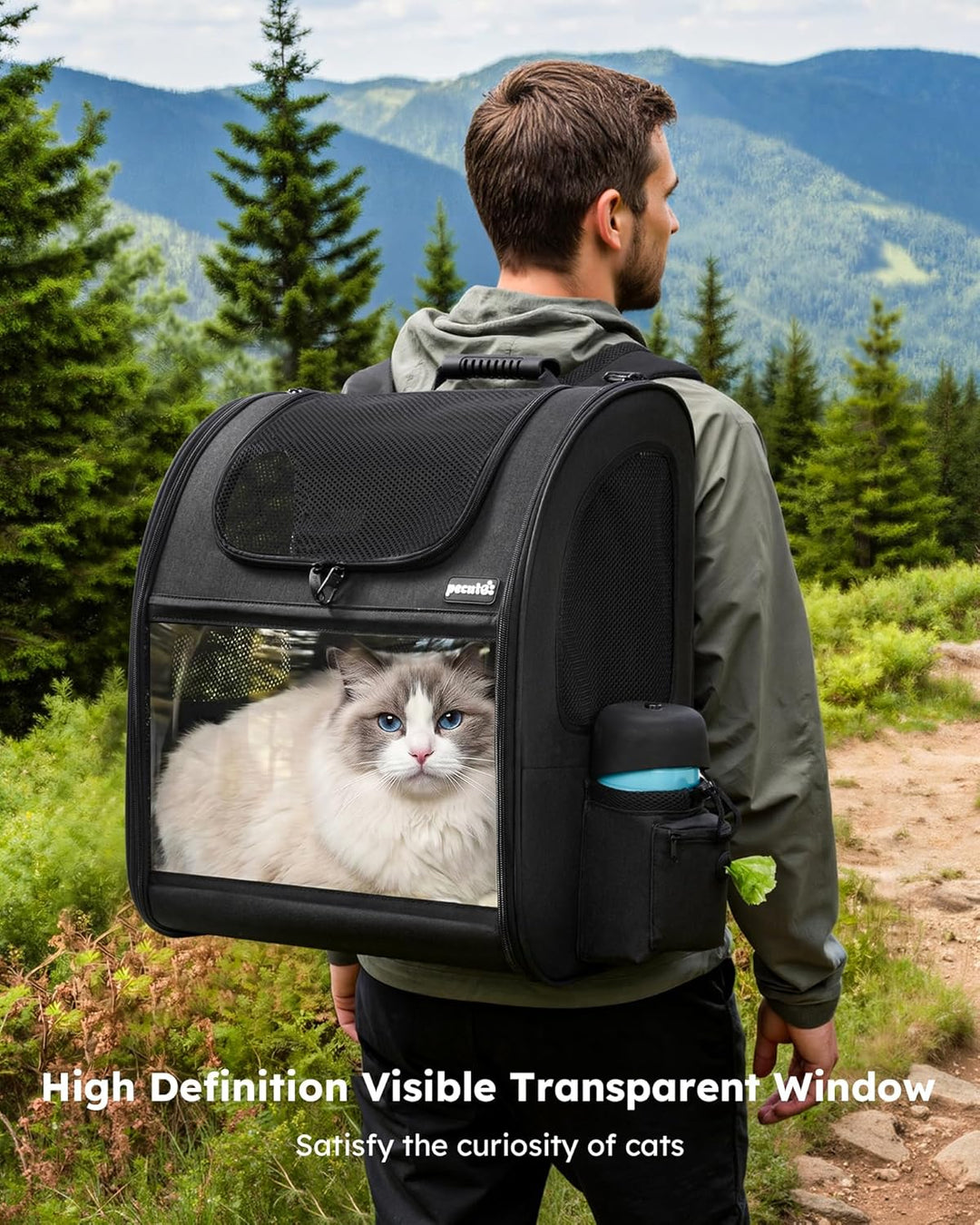 pecute Hunderucksack XL, Erweiterbar Faltbar, Katzenrucksack Grosse Katzen mit Anti-offener Reissver