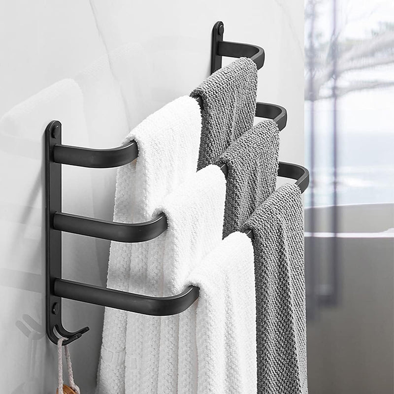 Badezimmer Handtuchhalter, Handtuchregal Schwarz Matt Handtuchstange mit Handtuchhaltern und Haken-D