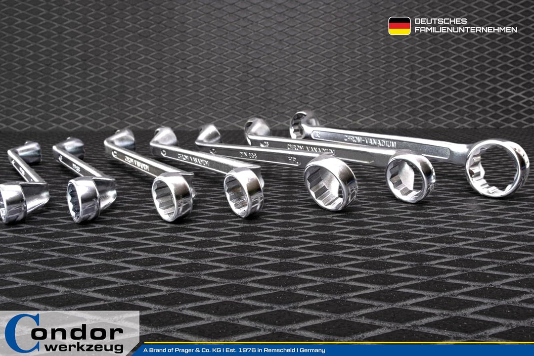 CONDOR Werkzeug 10-12T | Doppel-Ringschlüssel-Satz | 12-tlg. | gekröpft | SW 6 x 7-30 x 32 mm | Chro