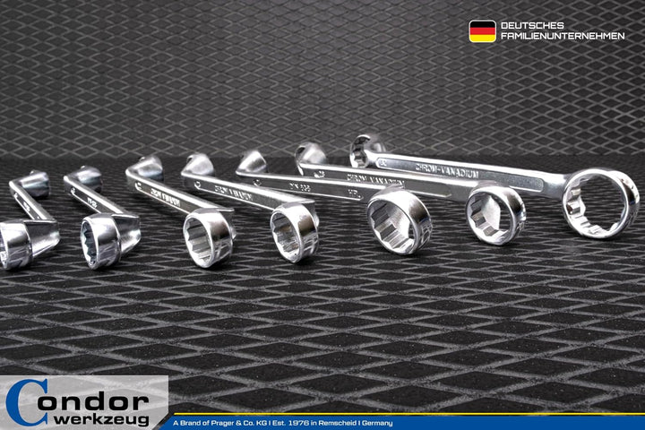 CONDOR Werkzeug 10-12T | Doppel-Ringschlüssel-Satz | 12-tlg. | gekröpft | SW 6 x 7-30 x 32 mm | Chro