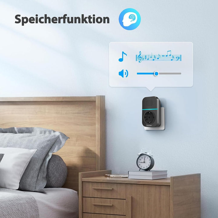 TECKNET Kabellose Türklingel Batterielose, Steckdosen-Funkklingel Wasserdicht Drahtloses Türklingel