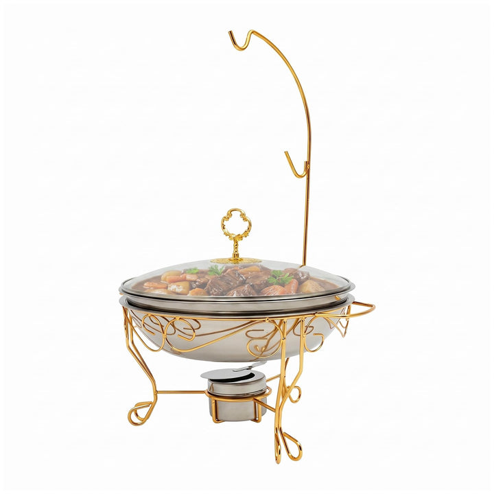 Under Chafing Dish 6L Gold, Edelstahl Speisenwärmer mit Deckelhaken &amp; Warmhaltebehälter, Buffet Warm
