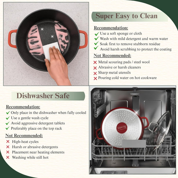 GOLDMANN Premium Gussaluminium Kochtopf 24 CM – 4.5 L – Modern Rot – Keramik-Marmor-Antihaft-Kassero
