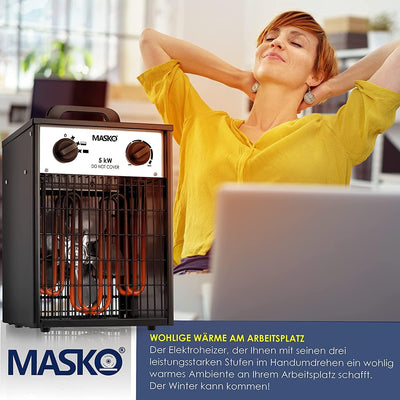 Masko® Elektroheizer Heizlüfter Bauheizer 5 KW mit integriertem Thermostat elektrisch Heizgerät 5000