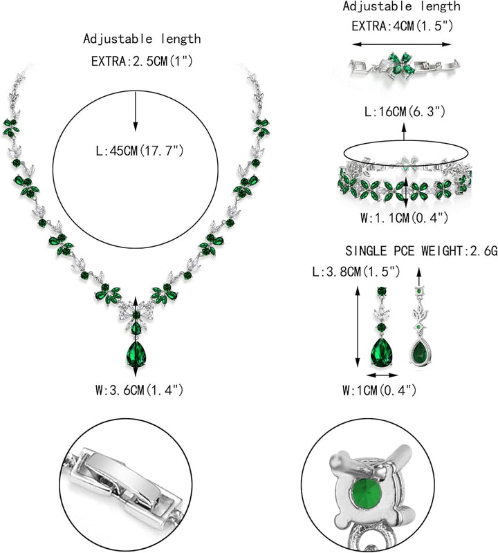 EVER FAITH Hochzeit Schmuck-Set für Damen, Cubic Zirkonia Mode floralen Blatt Rebe Halskette und bau