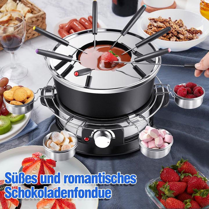 CUSIMAX Elektrisches Fondue-Set mit 1200W Leistungsregelung für Käse, Schokolade, Öl und Brühe, 2L A