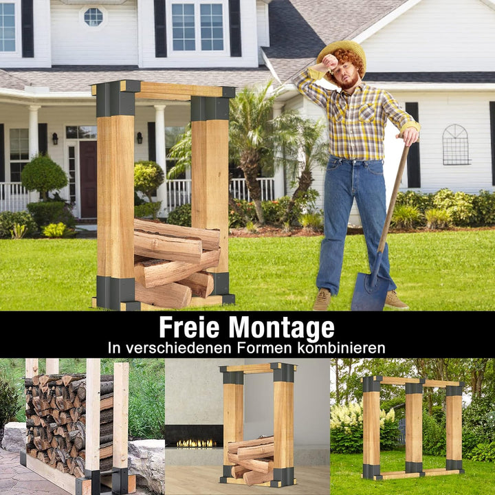 HENGMEI 4er Set Holzstapelhilfe Holzstapelhalter Brennholzregal Kaminholzhalter Kaminholzregal ausse