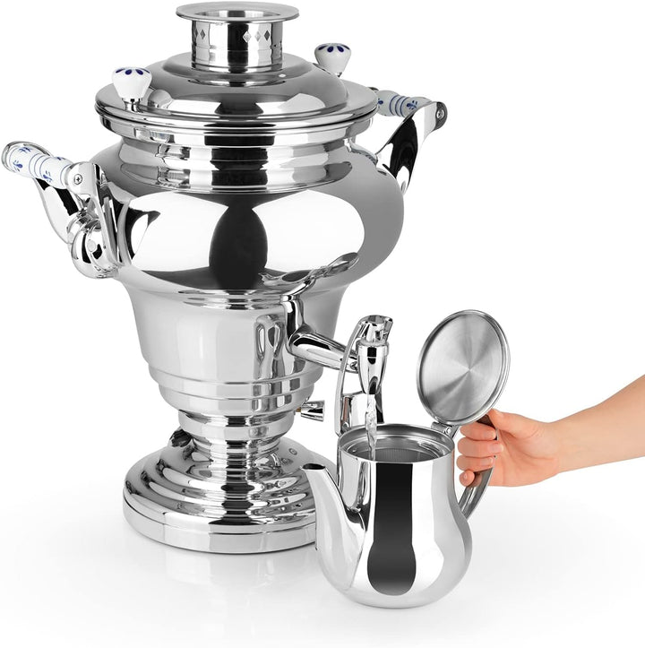 BEEM ROYAL+ Samowar - 15 l | Edelstahl | Türkischer Teekocher elektrisch | 3000 W| 2 l Edelstahl-Tee