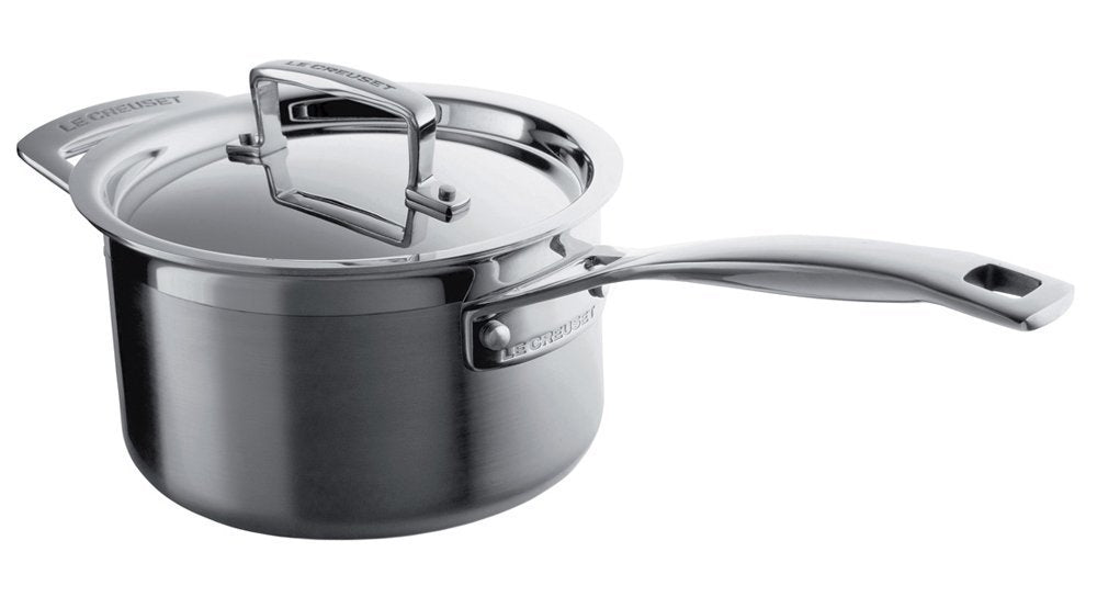 Le Creuset Stielkasserolle mit Deckel aus 3-ply Edelstahl, Ø 16 cm, Für alle Herdarten inkl. Indukti