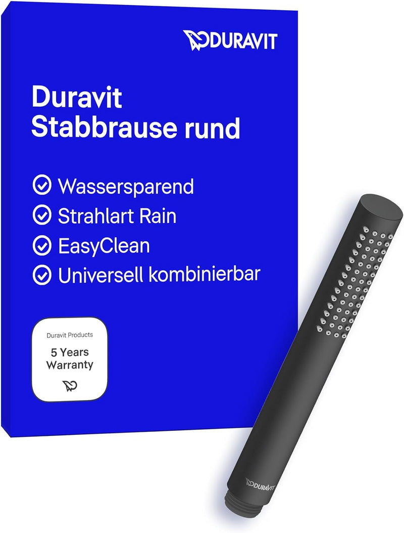 Duravit wassersparende Stabbrause, Duschkopf mit Strahlart Rain, Duschbrause rund, Handbrause mit wa