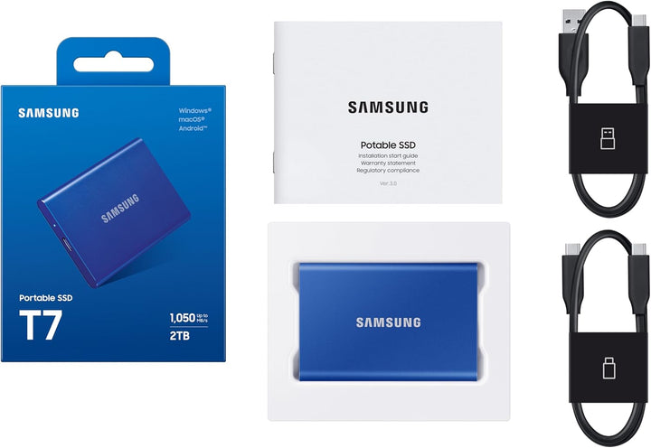 Samsung Portable SSD T7, SSD 2 TB, USB 3.2 Gen.2, 1.050 MB/s Lesen, 1.000 MB/s Schreiben, Externe SS