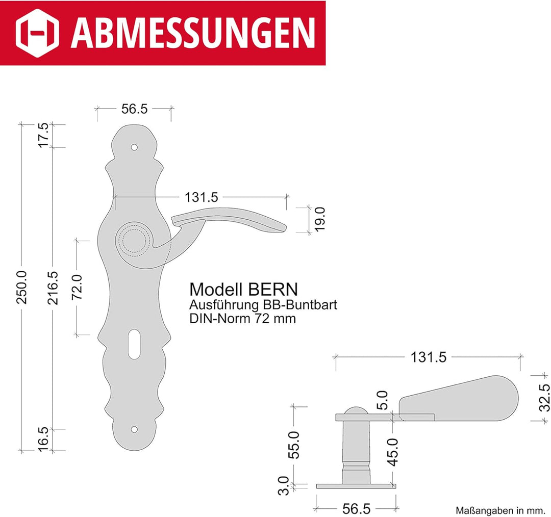 Gedotec Langschild Drückergarnitur Schmiedeeisen schwarz | 1 Stück Türbeschlag Antik Türgriff | BERN