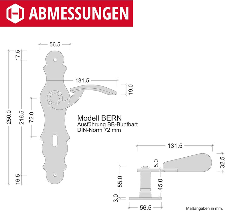Gedotec Langschild Drückergarnitur Schmiedeeisen schwarz | 1 Stück Türbeschlag Antik Türgriff | BERN