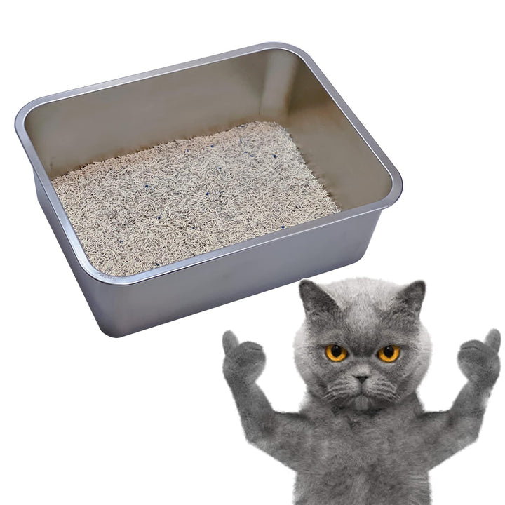 KUNWU Katzentoilette aus Edelstahl für Katzen M 45 x 35 x 15 cm, Hunde und Kaninchen, korrosionsbest