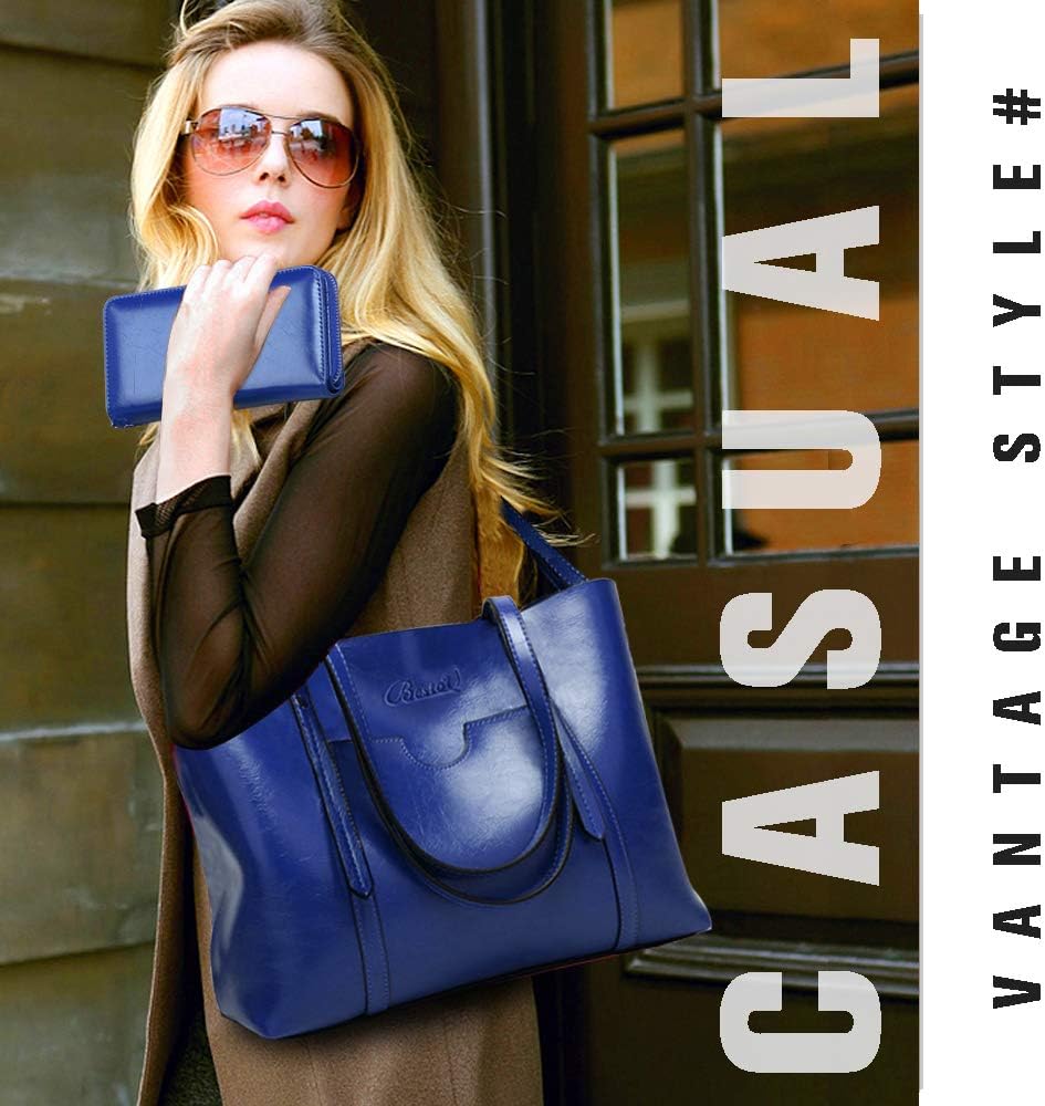 BestoU Handtasche Damen Shopper Schultertasche Blau Umhängetasche Damen Geldbörse Tragetasche Gross