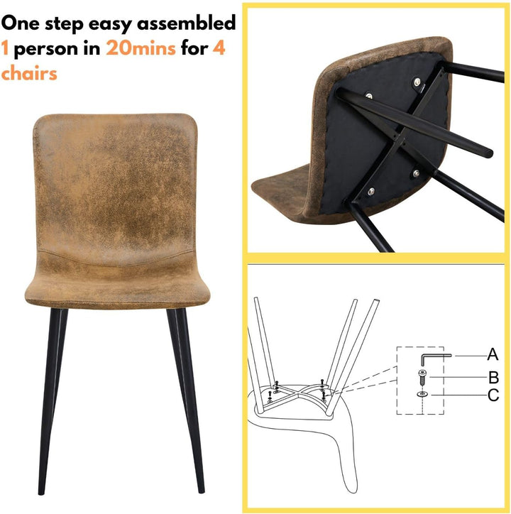 FurnitureR Esszimmerstühle 4er Set Wildleder Küchenstühle mit Metallbeinen Schlafzimmer Wohnzimmerst
