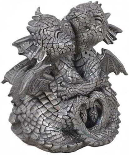 Gartenfigur - Drachen Liebespaar 12 cm - Gartendrache Paar kuschelnd Statue Deko
