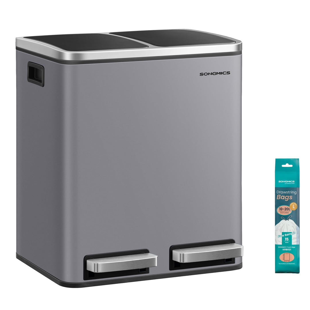 SONGMICS Mülleimer Küche, 2 x 15 Liter, Mülltrennsystem 2 Fächer, inklusive 15 Müllbeutel, Abfalleim