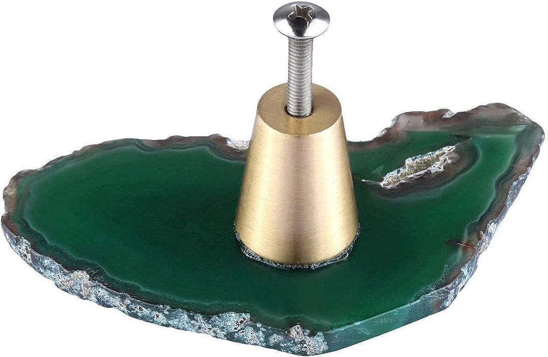 KYEYGWO 4 Stück Grün Unregelmässig Achat Scheiben Möbelknöpfe mit Schraube, Messing Schubladenknöpfe