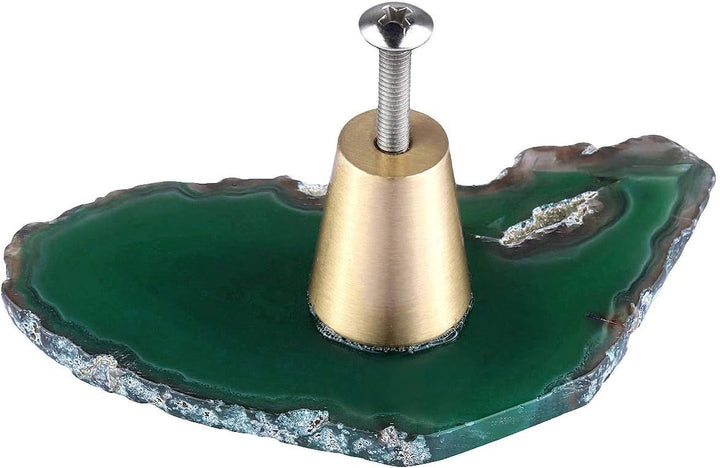 KYEYGWO 4 Stück Grün Unregelmässig Achat Scheiben Möbelknöpfe mit Schraube, Messing Schubladenknöpfe