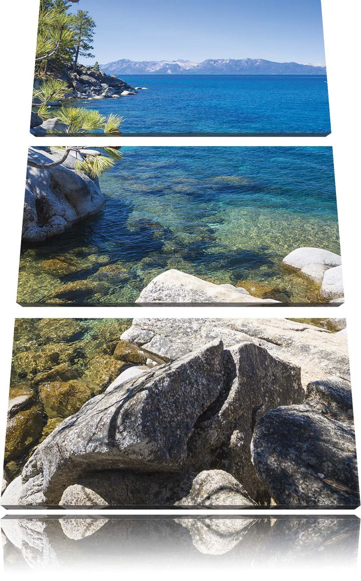 Pixxprint Steinbucht im Mittelmeer als Leinwandbild/Grösse: 3 Teilig (120x80) cm/Wandbild/Kunstdruck