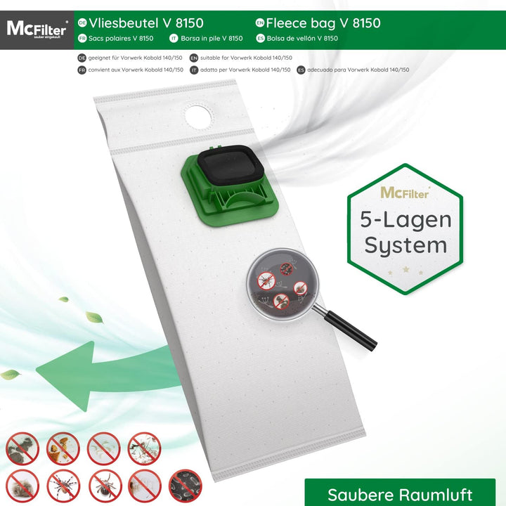 McFilter | 18 Staubsaugerbeutel kompatibel mit Vorwerk Kobold VK 140 VK 150 FP 140 FP 150, 5-lagiger
