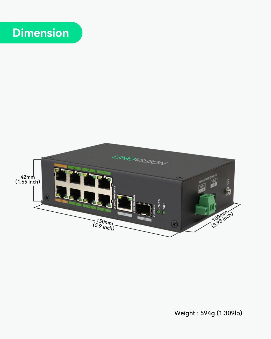 LINOVISION Industrial 8-Port EOC & POE Switch mit 4 EOC-Sendern, PoE mit grosser Reichweite über Koa