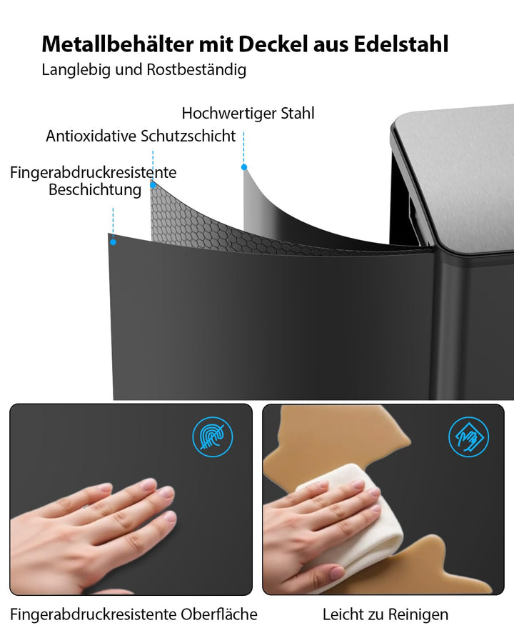 lovewind Mülleimer, 3 x 20L Recyclingeimer, 3-Fach-Mülleimer für Recycling und Abfall, inklusive Mül