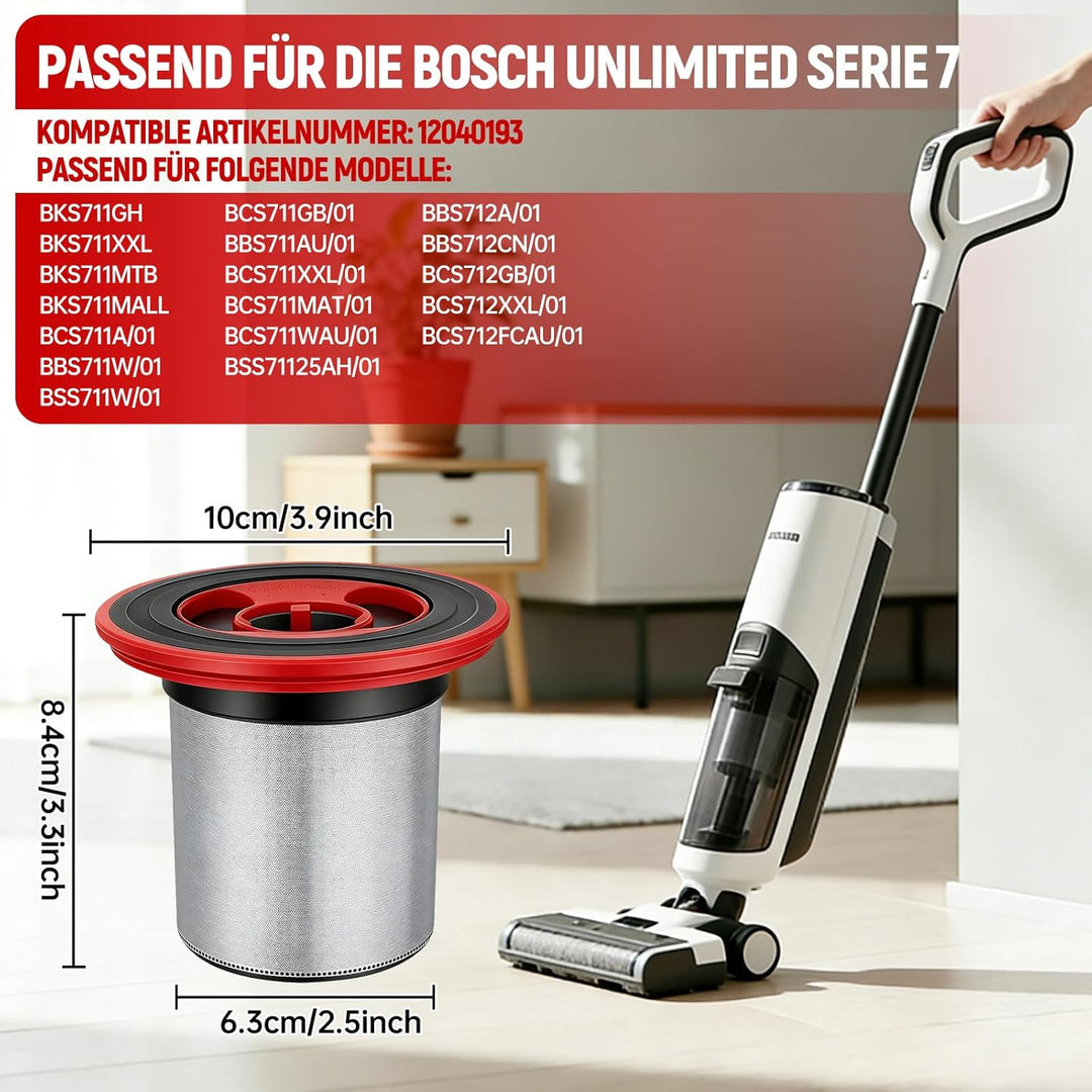 4er-Pack 12040193 Ersatzfilter für Bosch Unlimited Serie 7 Akku-Staubsauger BSS711W BSS715CARP BKS71